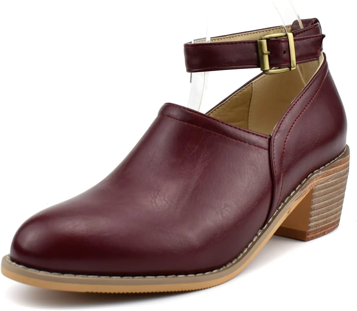 MOOMMO Women Mid Chunky Heel Loafers Almond Toe Stacked Heel Ankle Strap Pumps Gold Buckle 2 Inch Block Heel Western Ankle Booties Vintage Dress Shoes Comfort Office Casual 4-14 M US