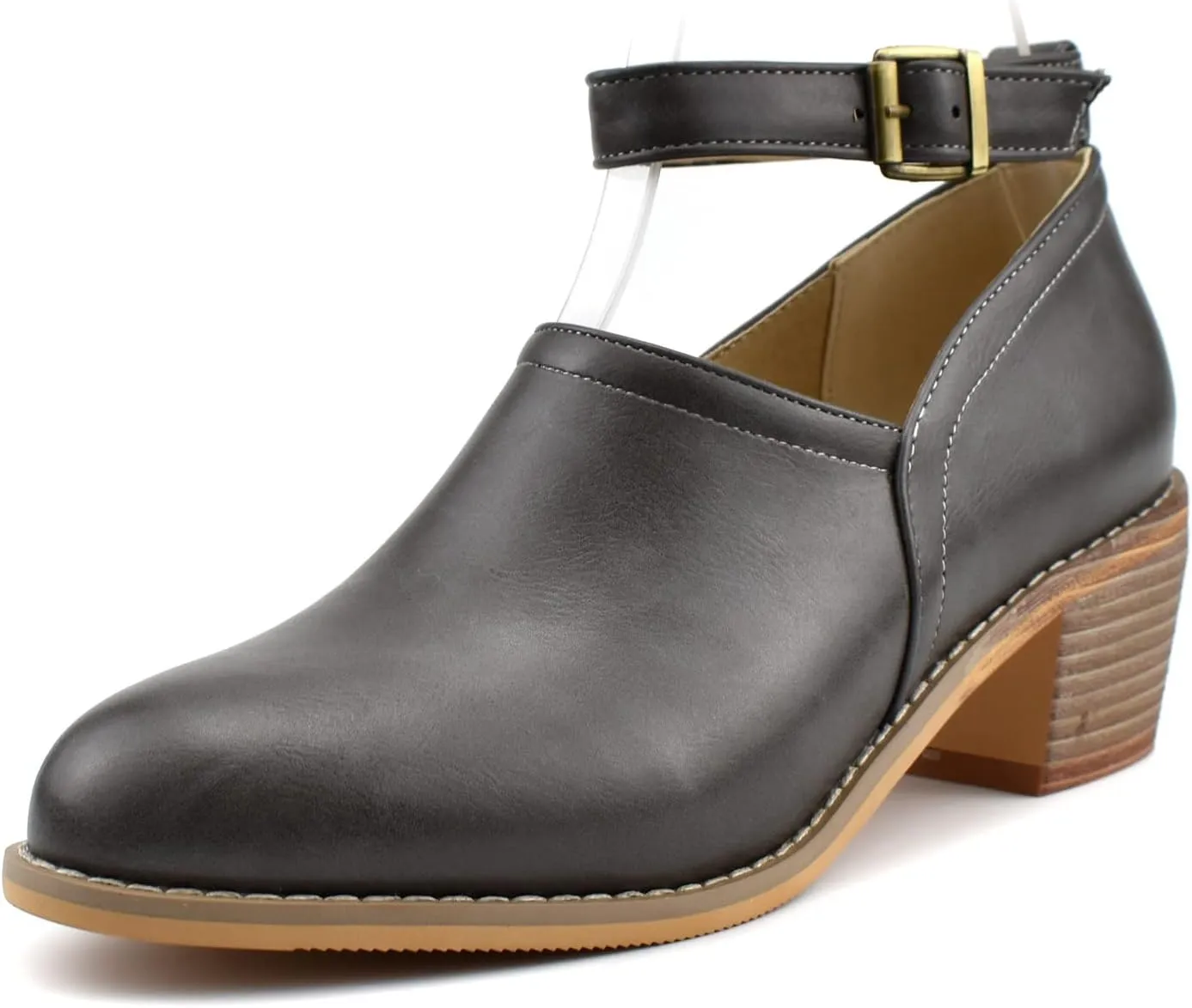 MOOMMO Women Mid Chunky Heel Loafers Almond Toe Stacked Heel Ankle Strap Pumps Gold Buckle 2 Inch Block Heel Western Ankle Booties Vintage Dress Shoes Comfort Office Casual 4-14 M US