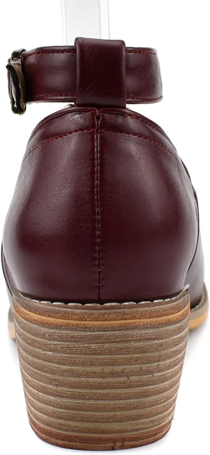 MOOMMO Women Mid Chunky Heel Loafers Almond Toe Stacked Heel Ankle Strap Pumps Gold Buckle 2 Inch Block Heel Western Ankle Booties Vintage Dress Shoes Comfort Office Casual 4-14 M US