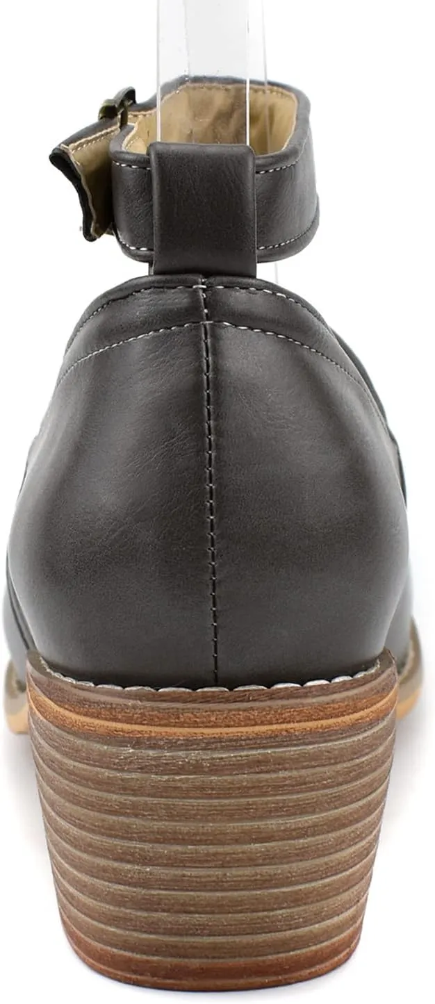 MOOMMO Women Mid Chunky Heel Loafers Almond Toe Stacked Heel Ankle Strap Pumps Gold Buckle 2 Inch Block Heel Western Ankle Booties Vintage Dress Shoes Comfort Office Casual 4-14 M US