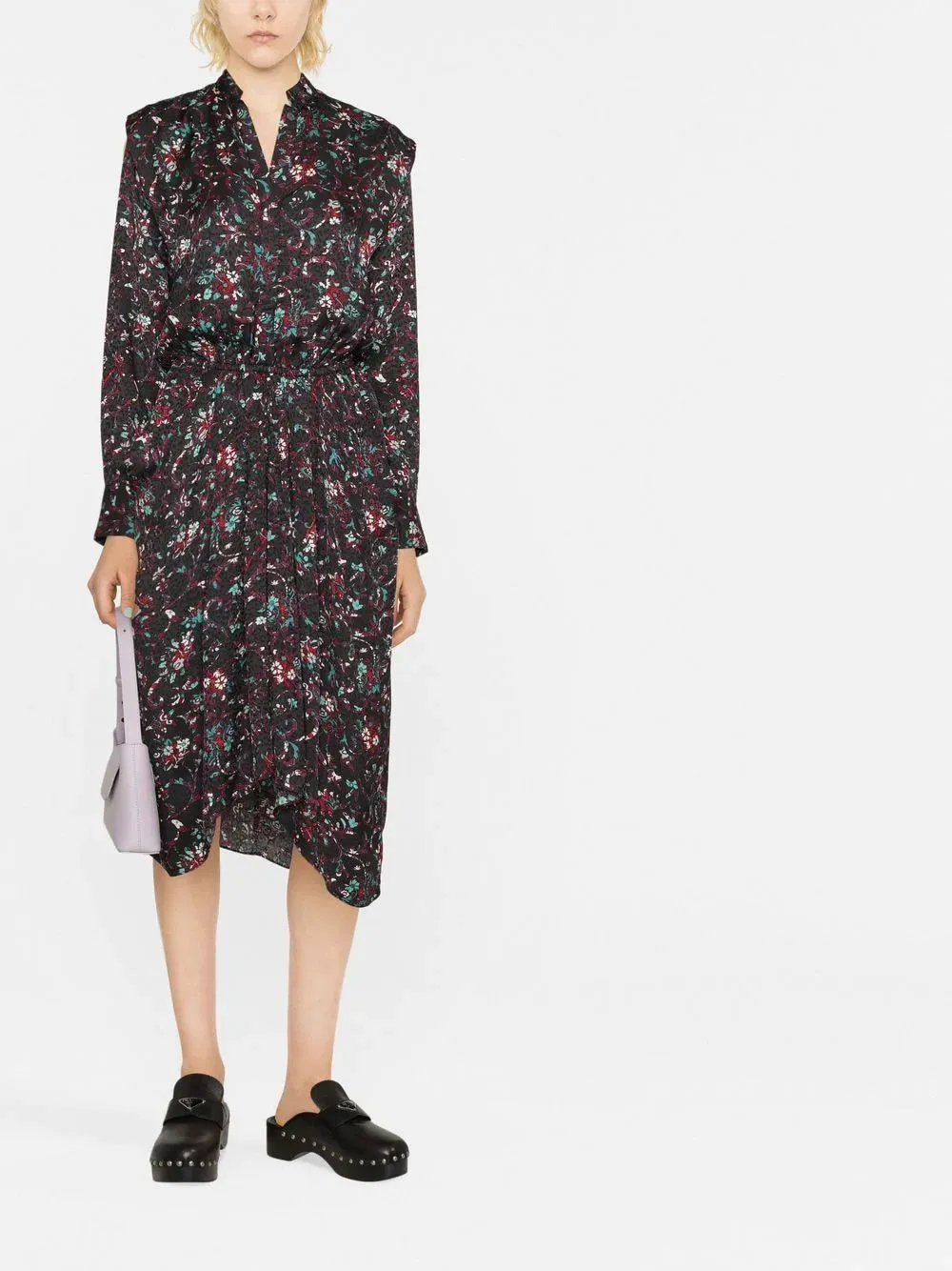 OKLEY FLORAL MIDI-PRINT DRESS BLK