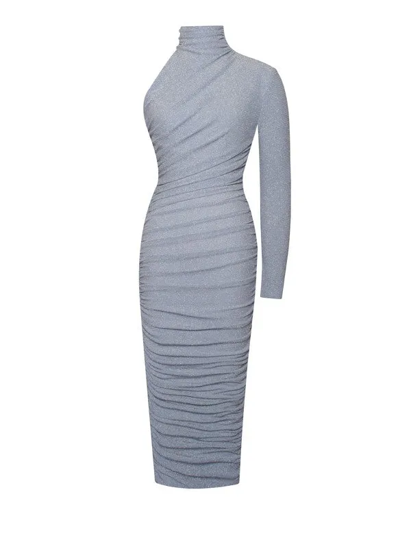 Peyton Blue One Sleeve Ruched Pencil Dress