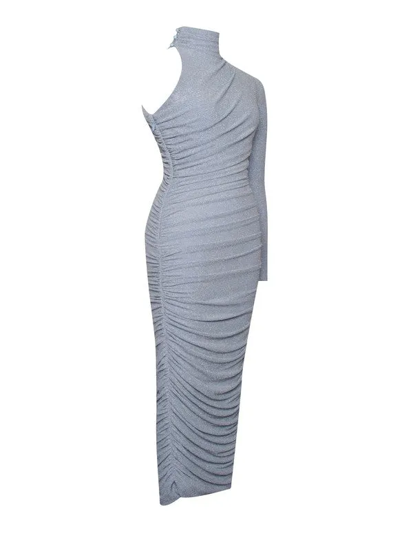 Peyton Blue One Sleeve Ruched Pencil Dress