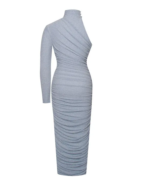 Peyton Blue One Sleeve Ruched Pencil Dress