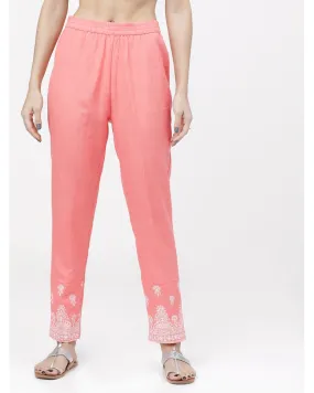 Pink Cotton Relaxed Fit Pants