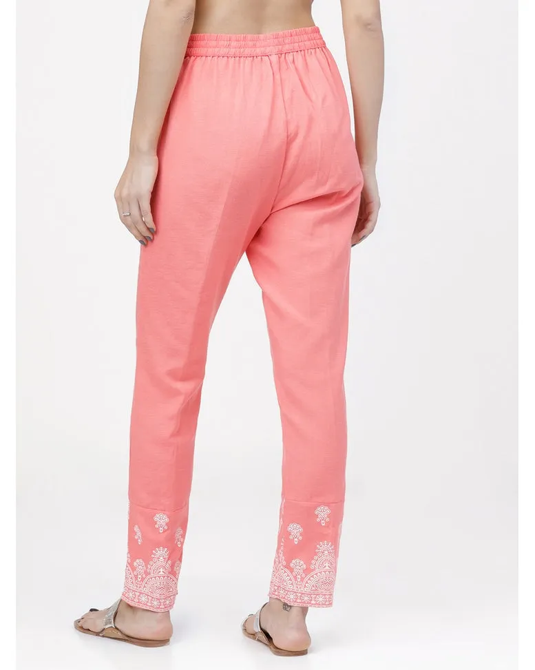 Pink Cotton Relaxed Fit Pants