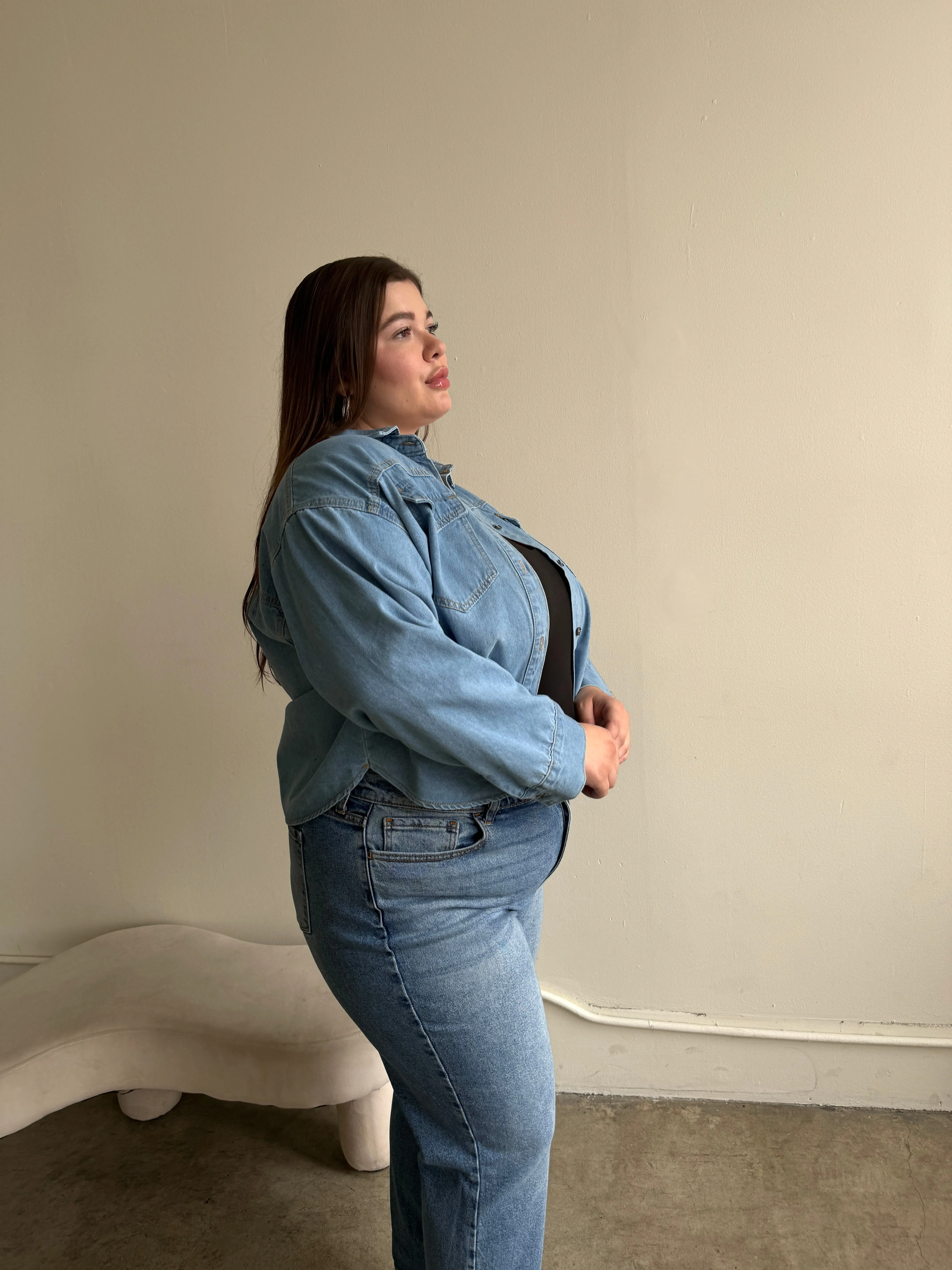 Plus Size Oversized Pocket Classic Denim Shirt