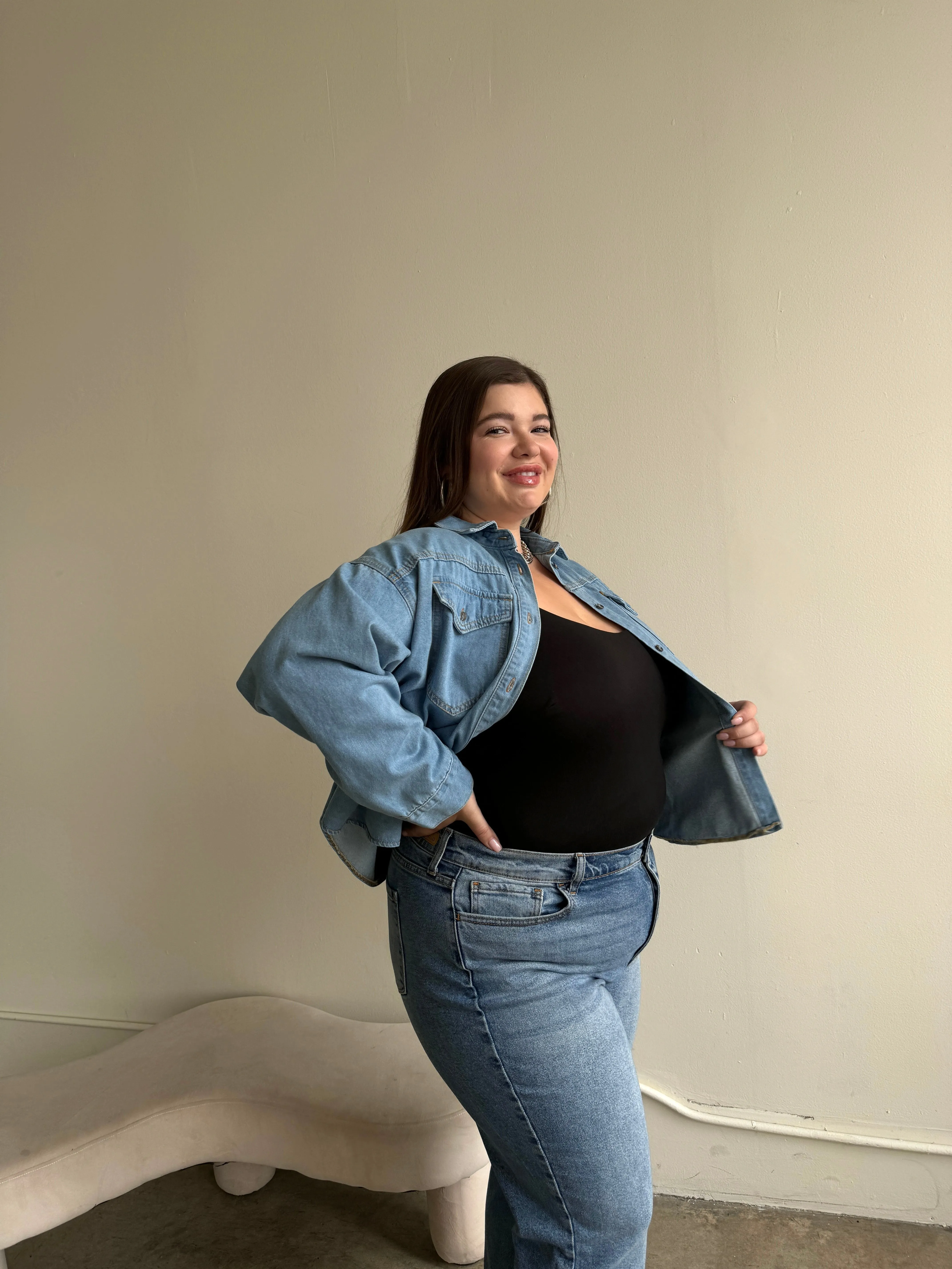 Plus Size Oversized Pocket Classic Denim Shirt