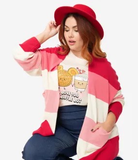 Plus Size Red & Pink Striped Love Is In The Air Open Cardigan