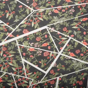 Printed Chiffon - CHANDA - Flowers / Triangle - Black