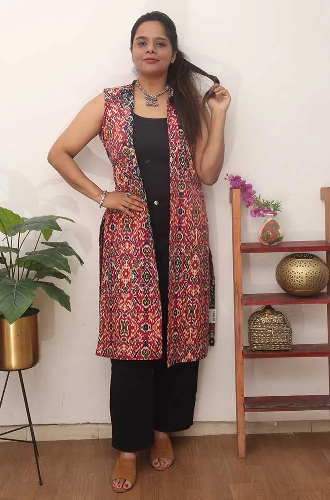 Red And Blue Double Ikat Pure Cotton Reversible Jacket