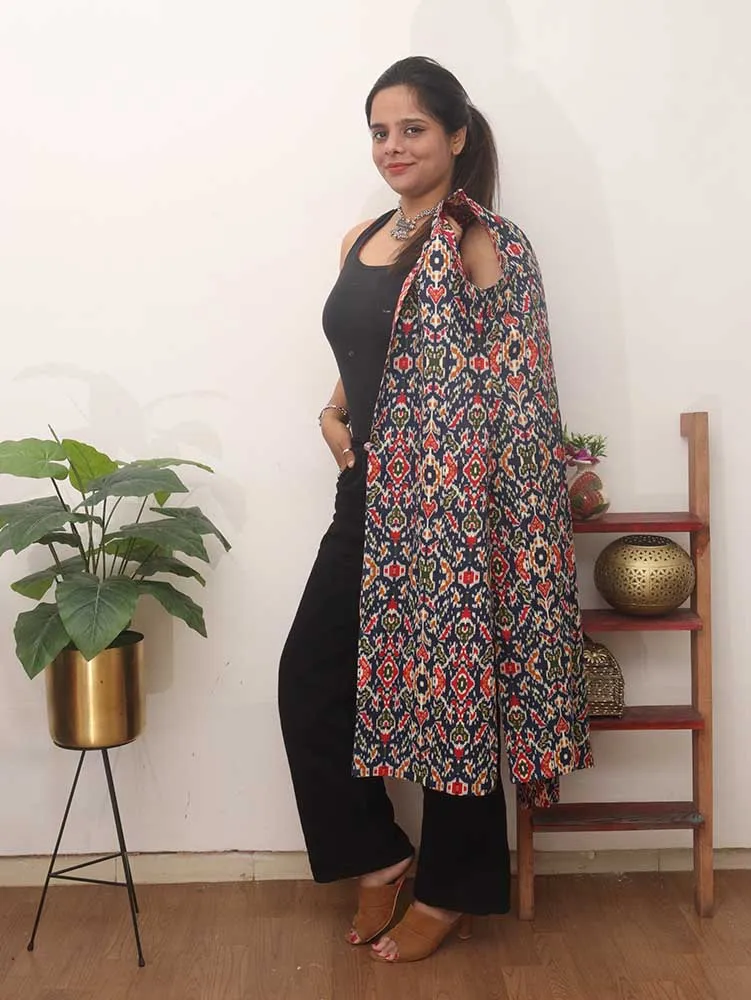 Red And Blue Double Ikat Pure Cotton Reversible Jacket