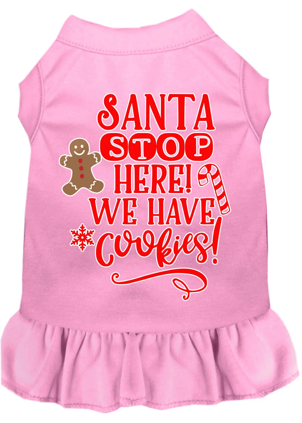 Santa, We Have Cookies Screen Print Dog Dress Light Pink Lg
