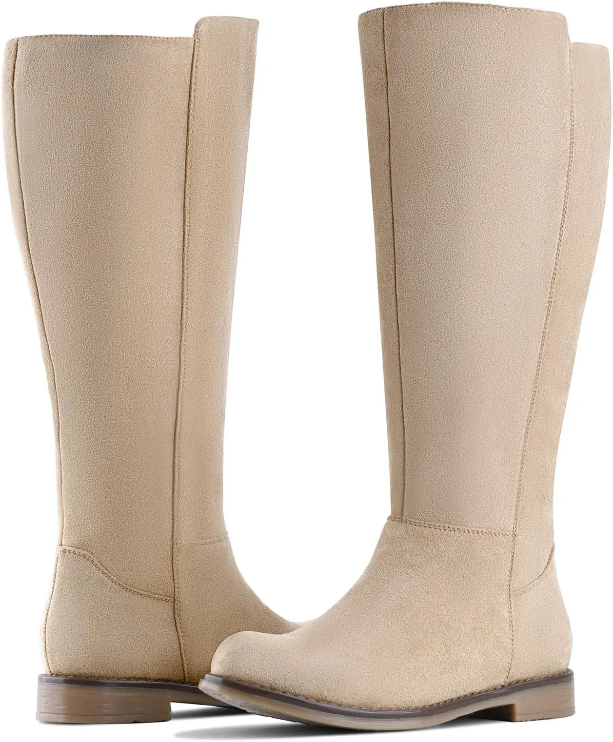 Shoe'N Tale Wide Calf Knee High Boots for Women Flat Low Heel Width Stretchy Round Toe with Side Zipper Fall and Winter Fashion Comfortable