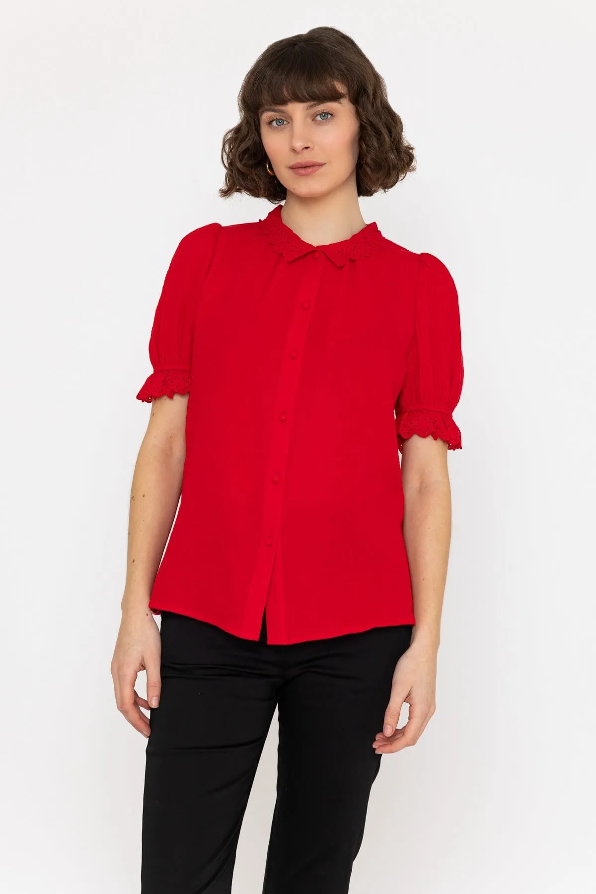 Short Sleeve Air Flow Blouse in Red