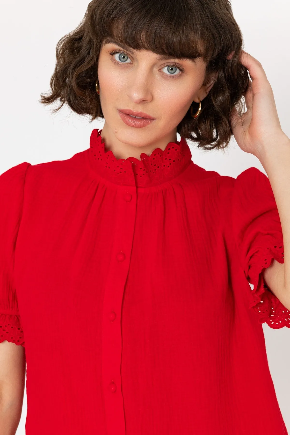 Short Sleeve Air Flow Blouse in Red