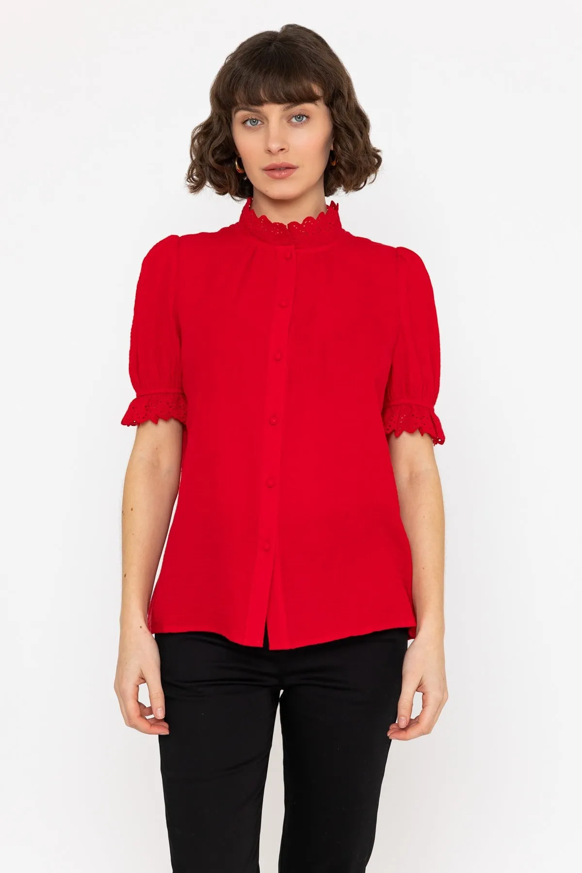 Short Sleeve Air Flow Blouse in Red