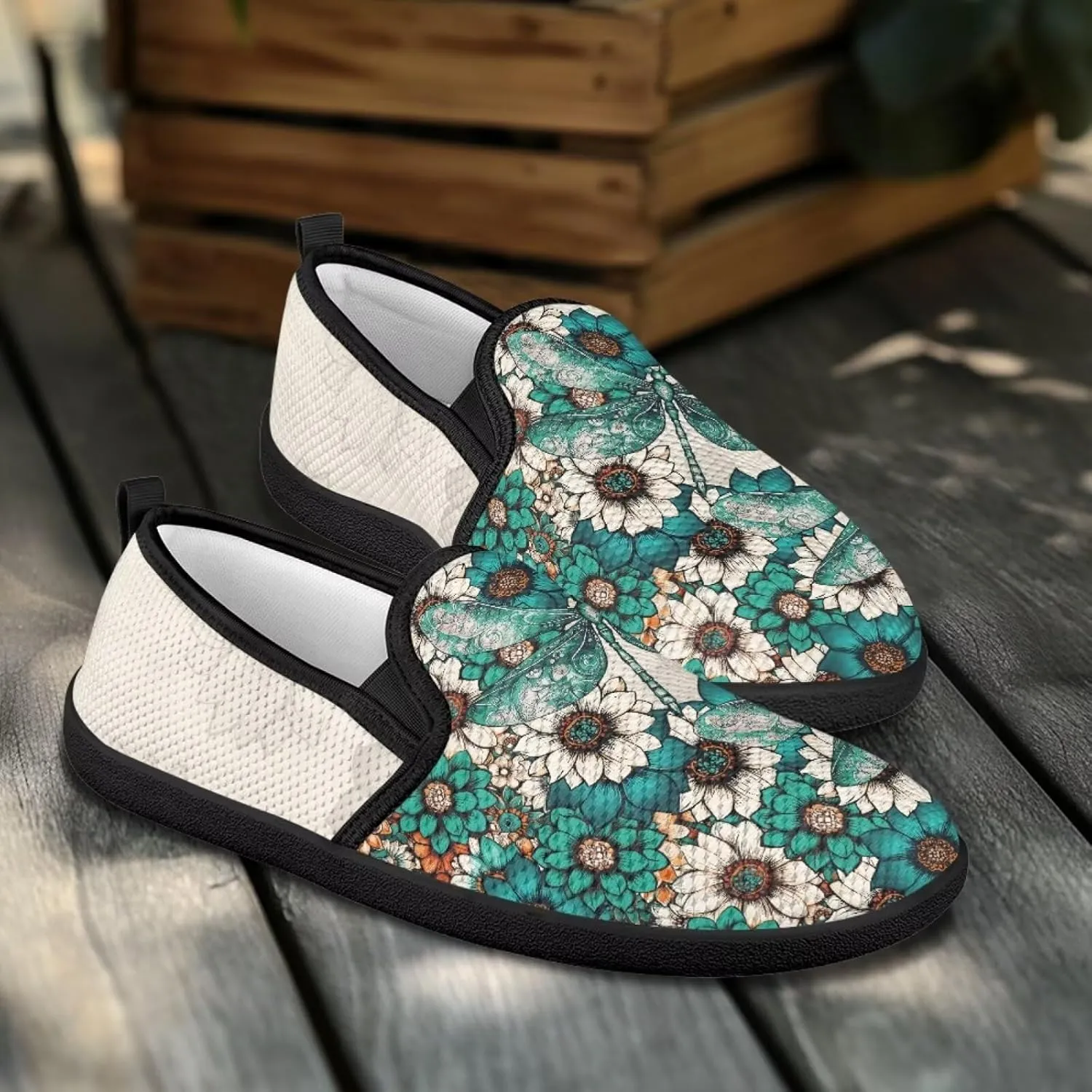 Southwest Tribal Mesh Flats for Women Anti-Slip Casual Sport Shoes No Laces Slip on Sneakers