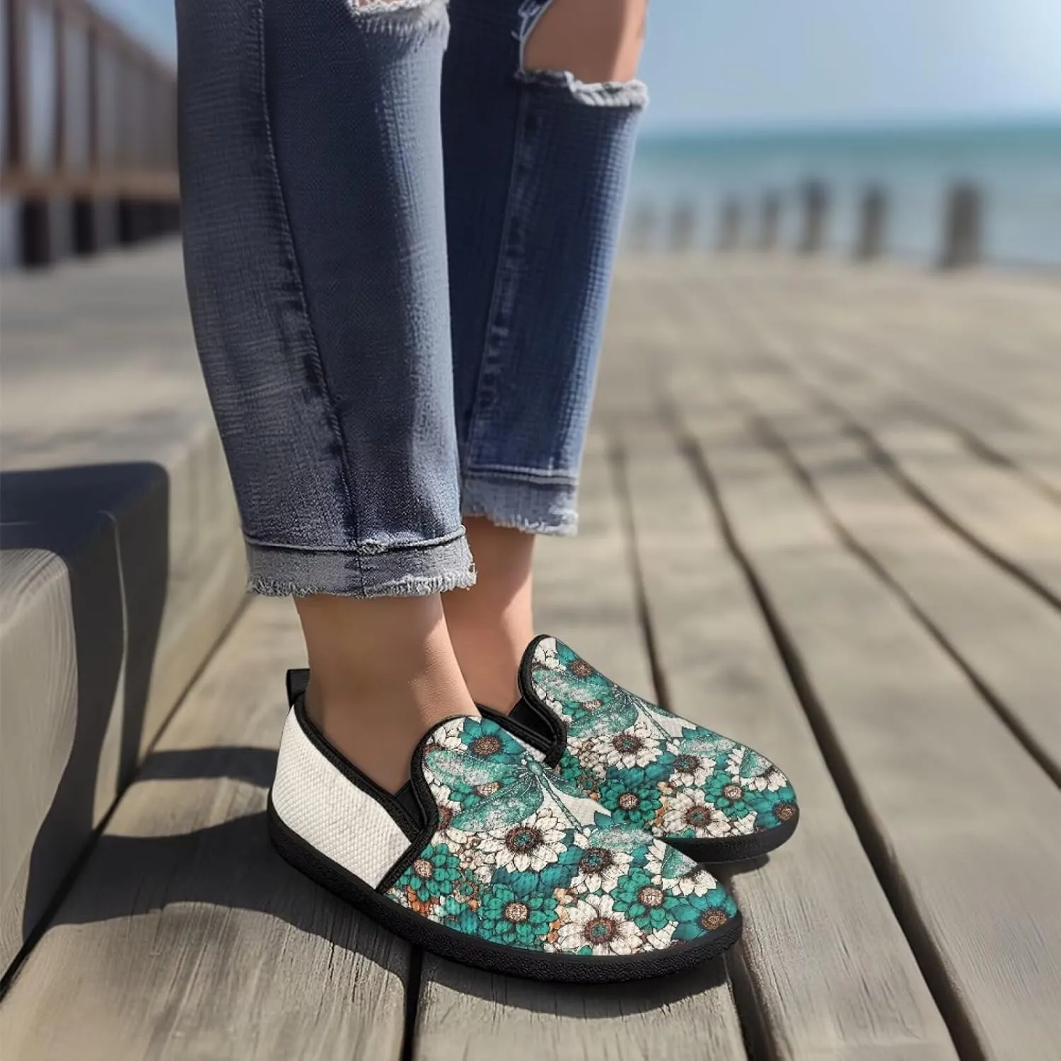 Southwest Tribal Mesh Flats for Women Anti-Slip Casual Sport Shoes No Laces Slip on Sneakers