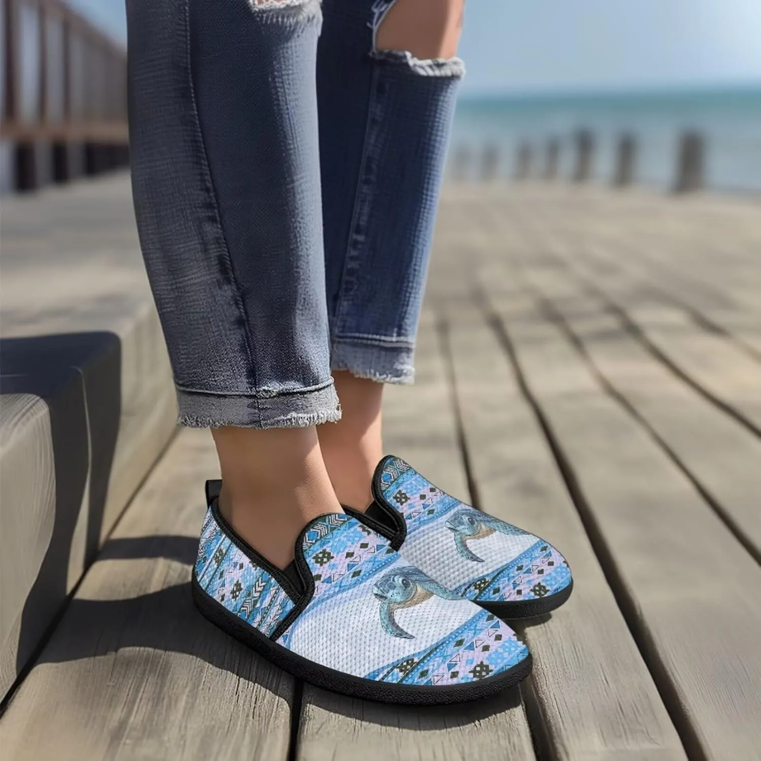 Southwest Tribal Mesh Flats for Women Anti-Slip Casual Sport Shoes No Laces Slip on Sneakers