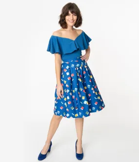 Unique Vintage   Pantone Classic Blue Color Chips Print Jayne Swing Skirt