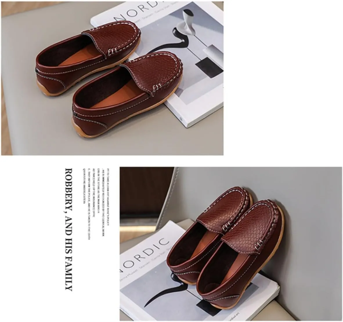 Unisex Kids Comfort Loafers Leather Slip-On Boat Shoes for Dress and Slacks or School Uniform(Toddler/Little Kid/Big Kid)