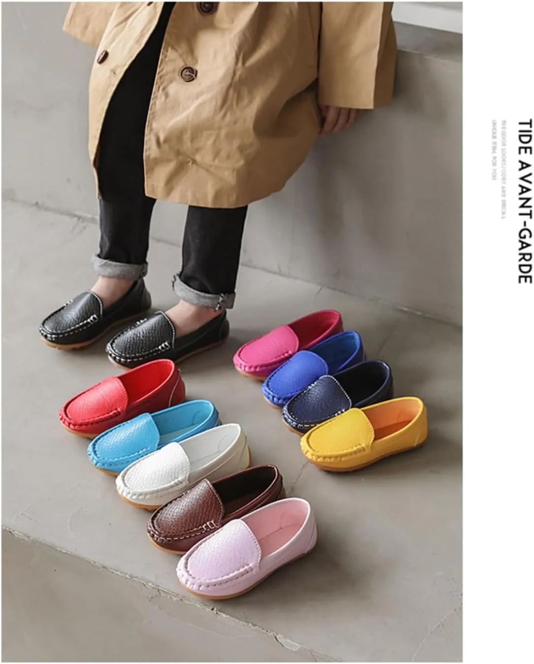 Unisex Kids Comfort Loafers Leather Slip-On Boat Shoes for Dress and Slacks or School Uniform(Toddler/Little Kid/Big Kid)