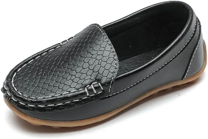 Unisex Kids Comfort Loafers Leather Slip-On Boat Shoes for Dress and Slacks or School Uniform(Toddler/Little Kid/Big Kid)