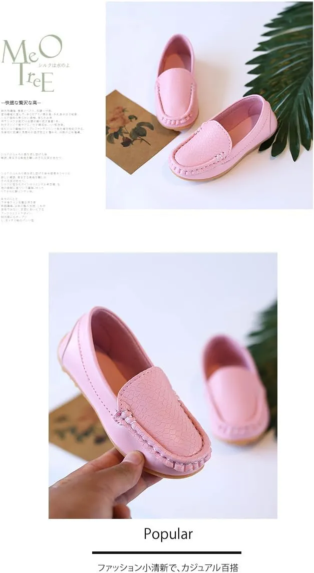 Unisex Kids Comfort Loafers Leather Slip-On Boat Shoes for Dress and Slacks or School Uniform(Toddler/Little Kid/Big Kid)