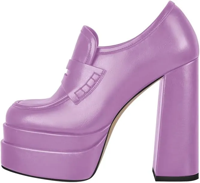 VERISSON Closed Toe Slip on Double Platform Pumps Square Toe Chunky Heels Basic Loafers Pumps
