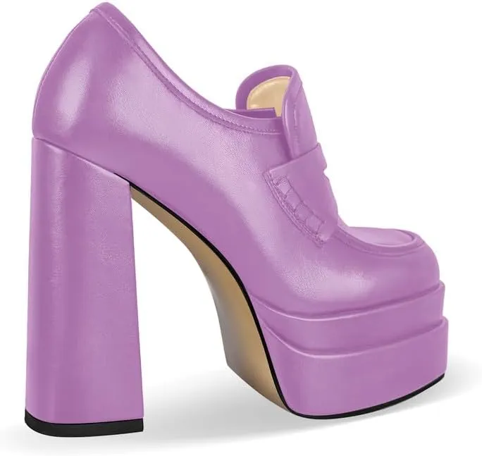 VERISSON Closed Toe Slip on Double Platform Pumps Square Toe Chunky Heels Basic Loafers Pumps