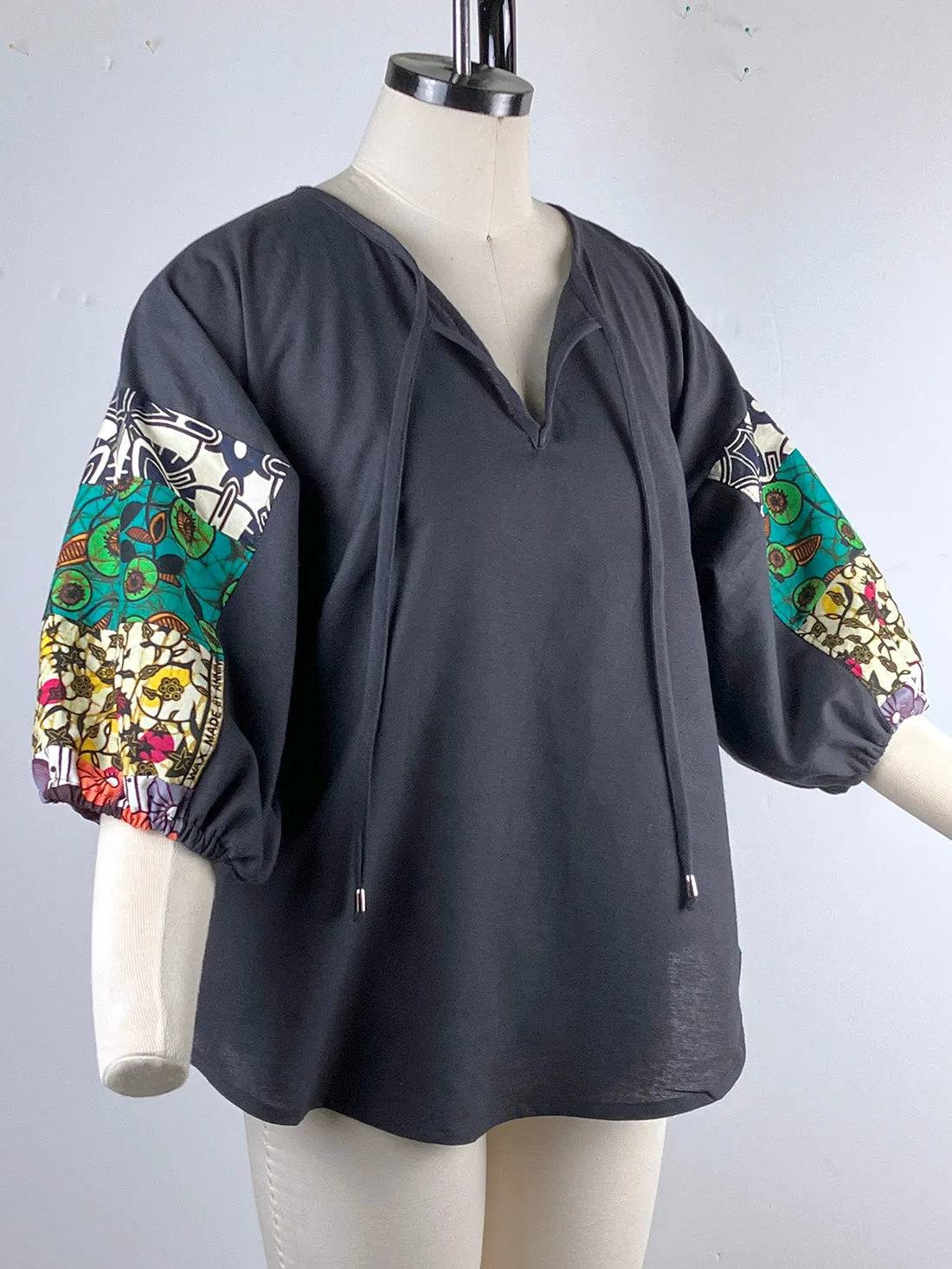 Wax Print Pouf Sleeve Blouse