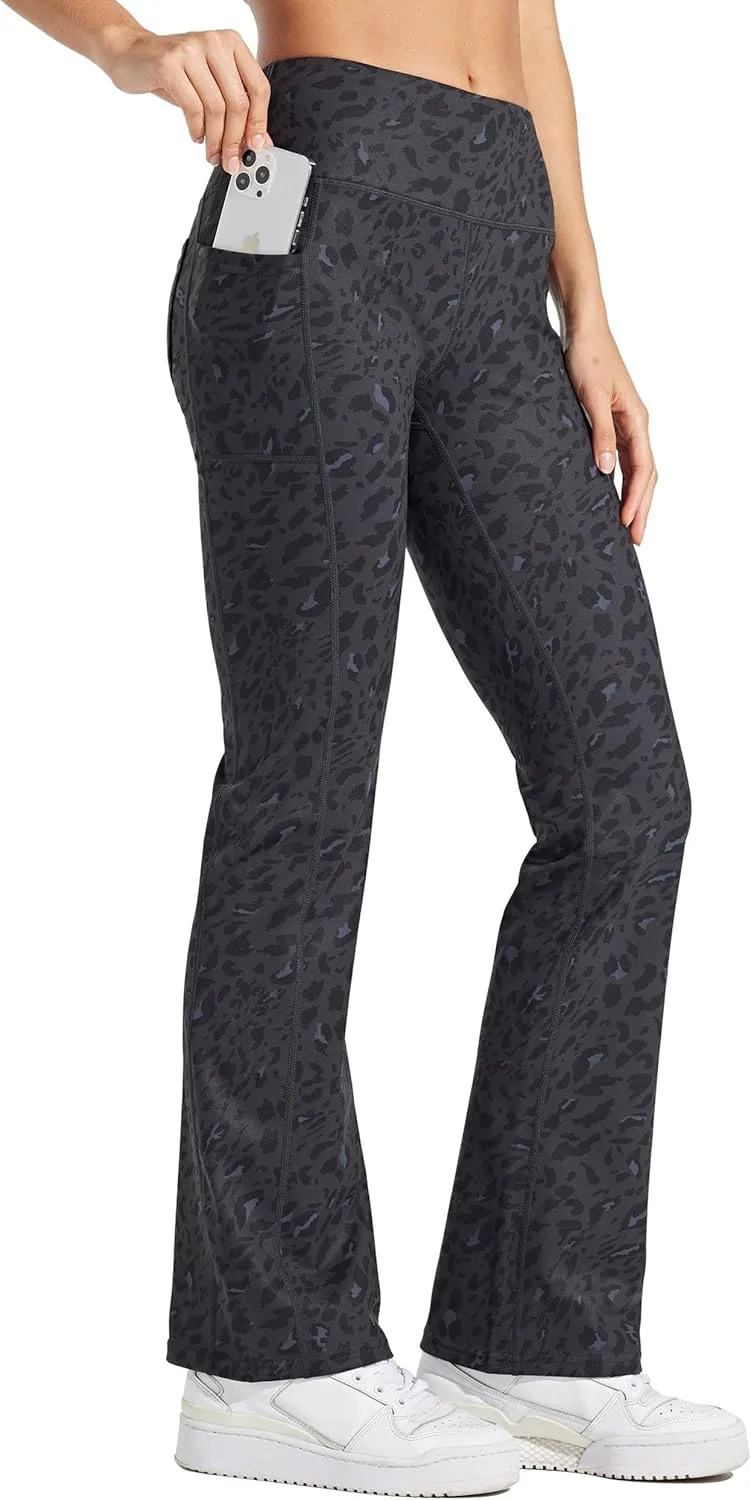 Willit Women's Fleece Lined Pants Yoga Bootcut Thermal Winter Pants High Waisted Flare Leggings Water Resistant