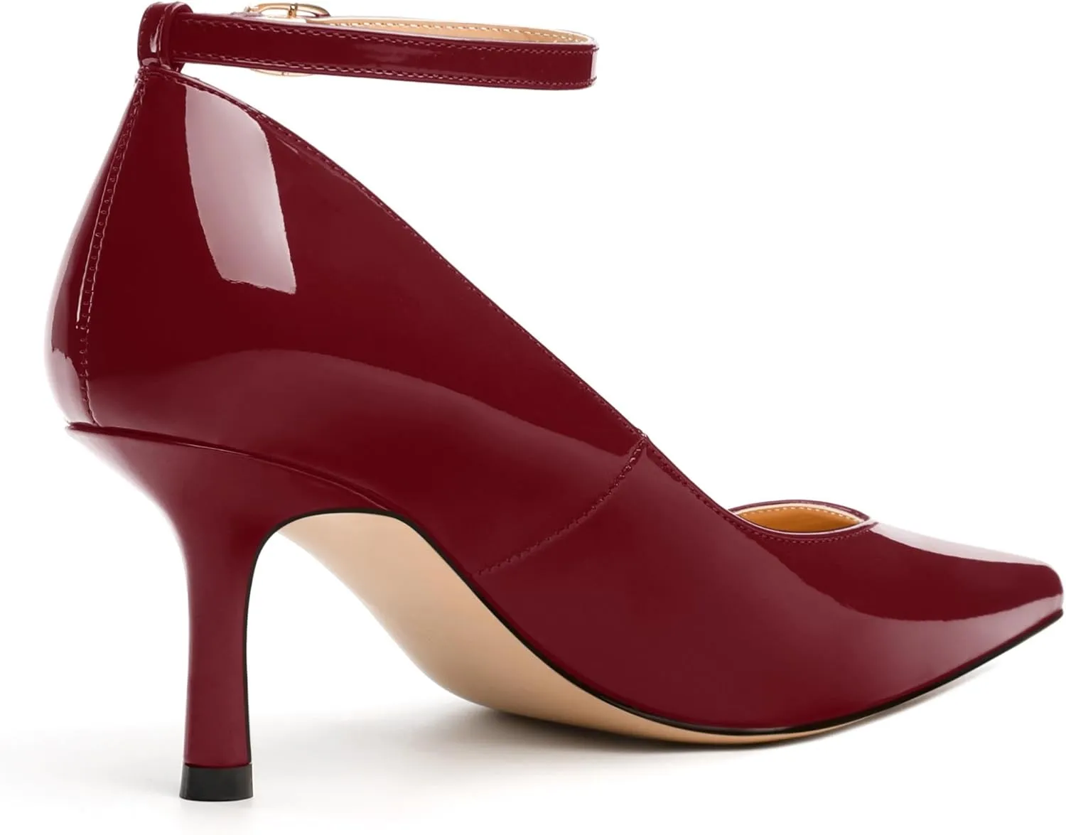 Womens Kitten Heels Comfort Fashion Pointed Toe Solid Buckle Ankle Strap Pump