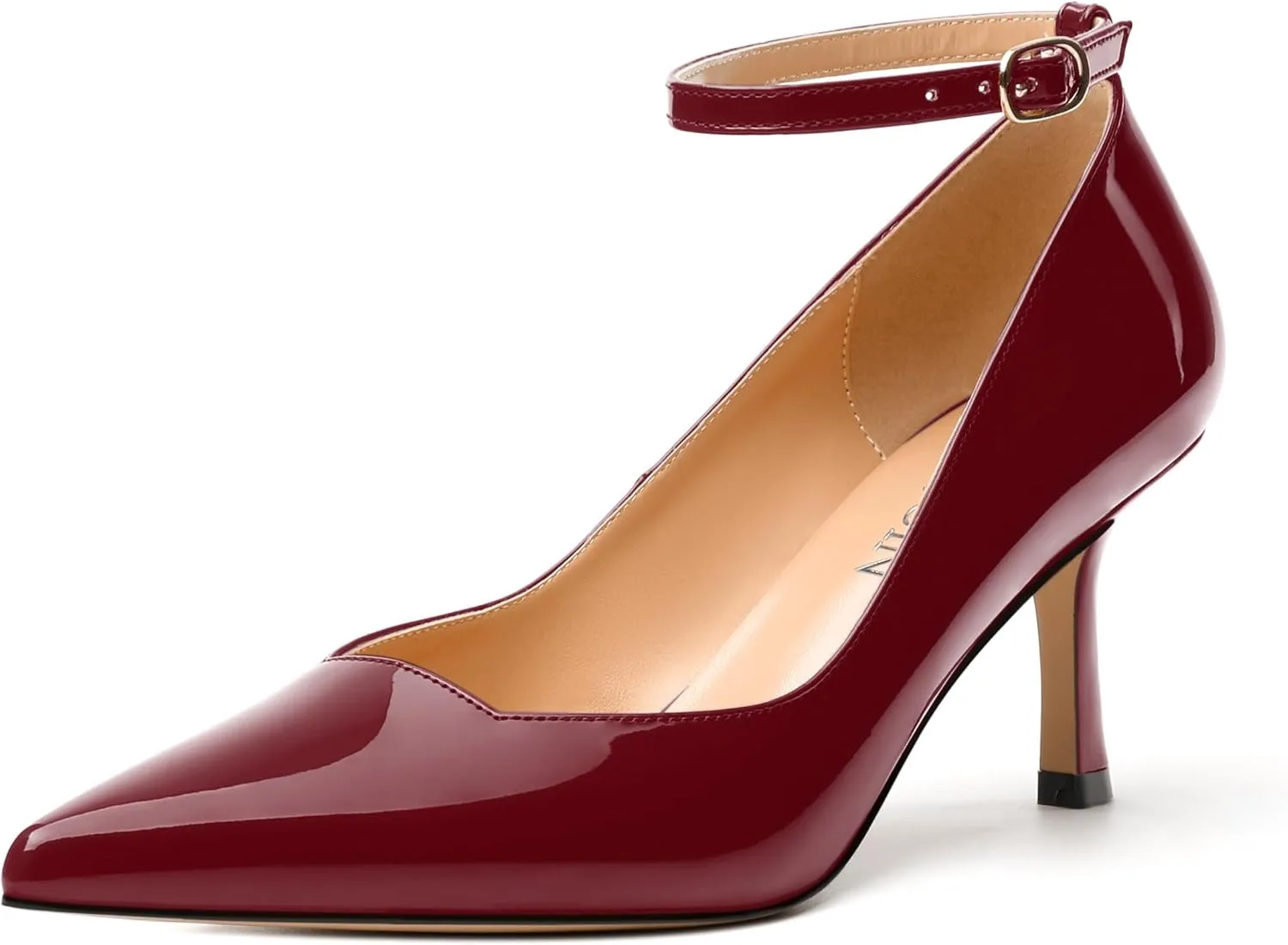 Womens Kitten Heels Comfort Fashion Pointed Toe Solid Buckle Ankle Strap Pump