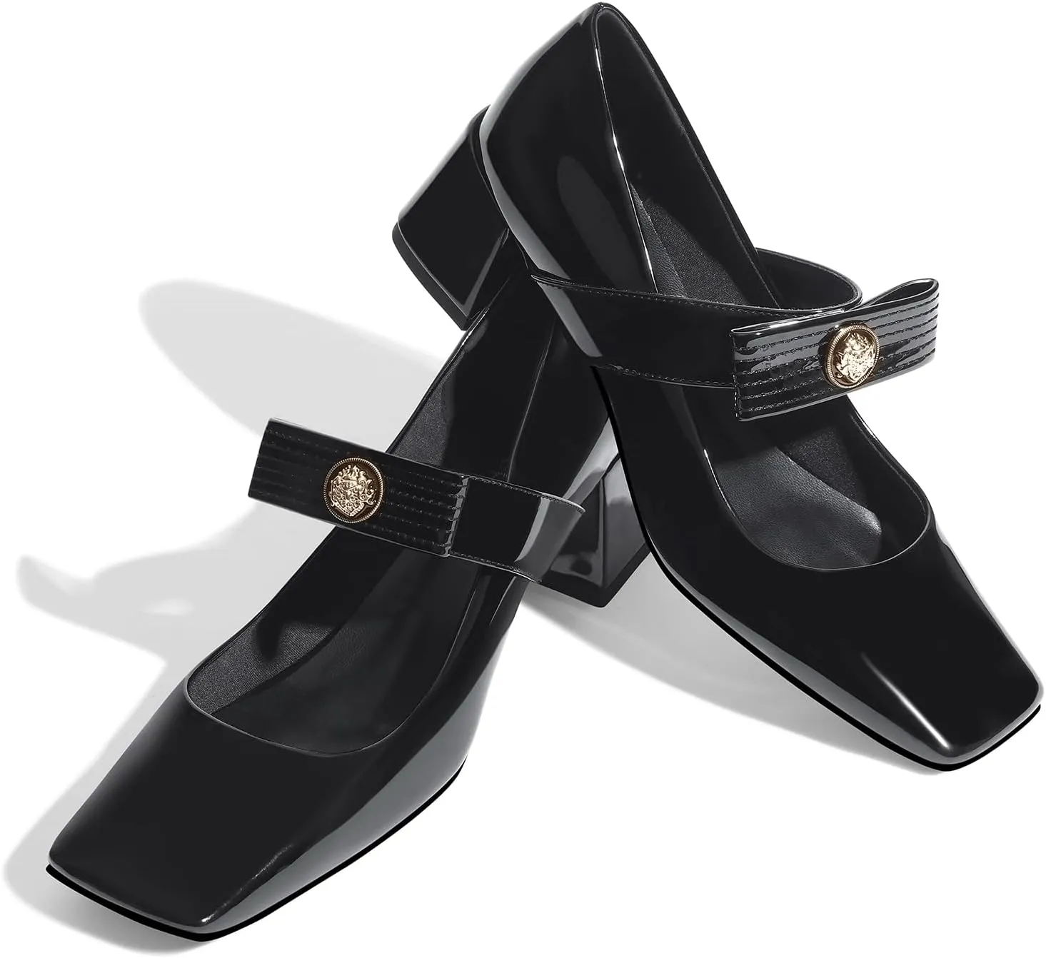 Womens Mary Jane Shoes Pumps Low Heels Closed Squera Toe Chunky Comfortable Dress Shoes Bow Tie Wedding Bride