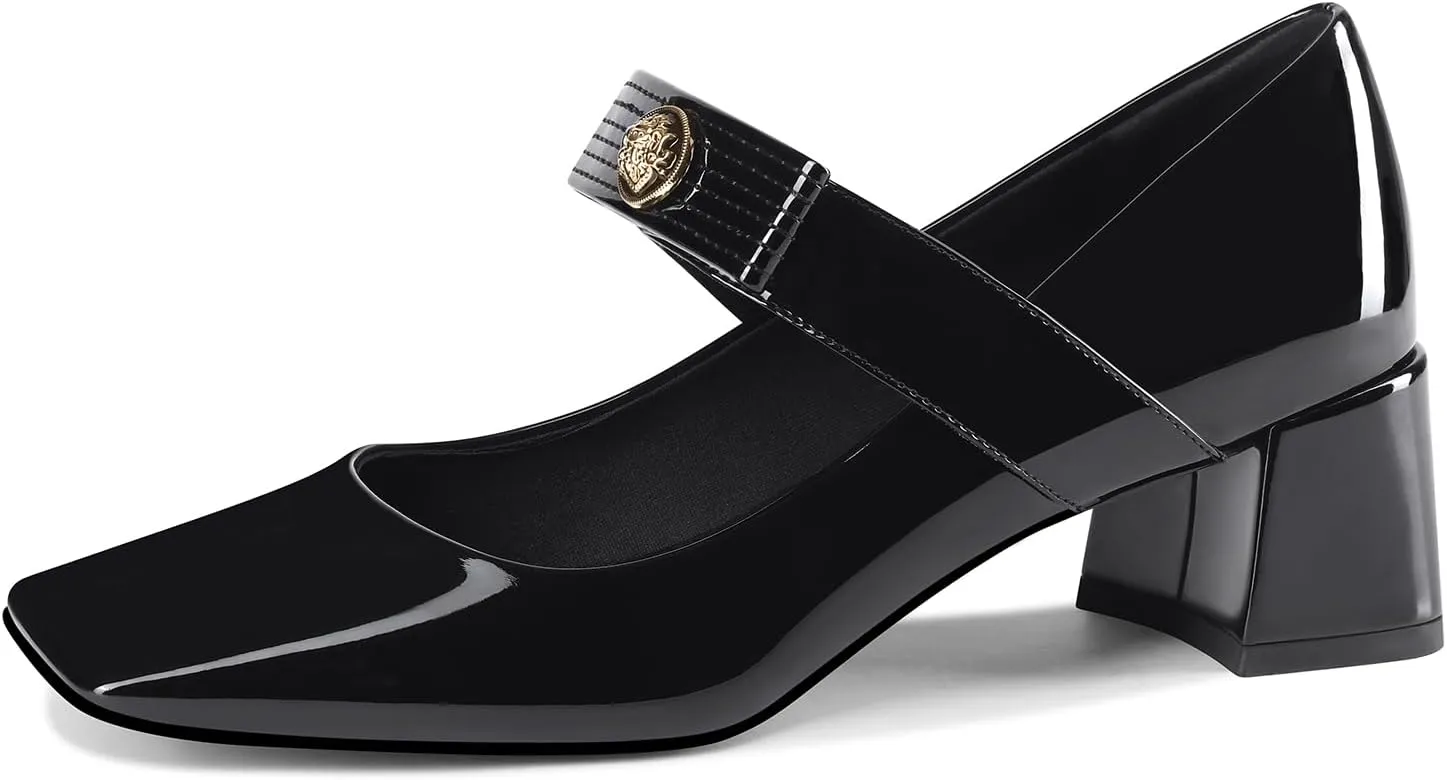 Womens Mary Jane Shoes Pumps Low Heels Closed Squera Toe Chunky Comfortable Dress Shoes Bow Tie Wedding Bride
