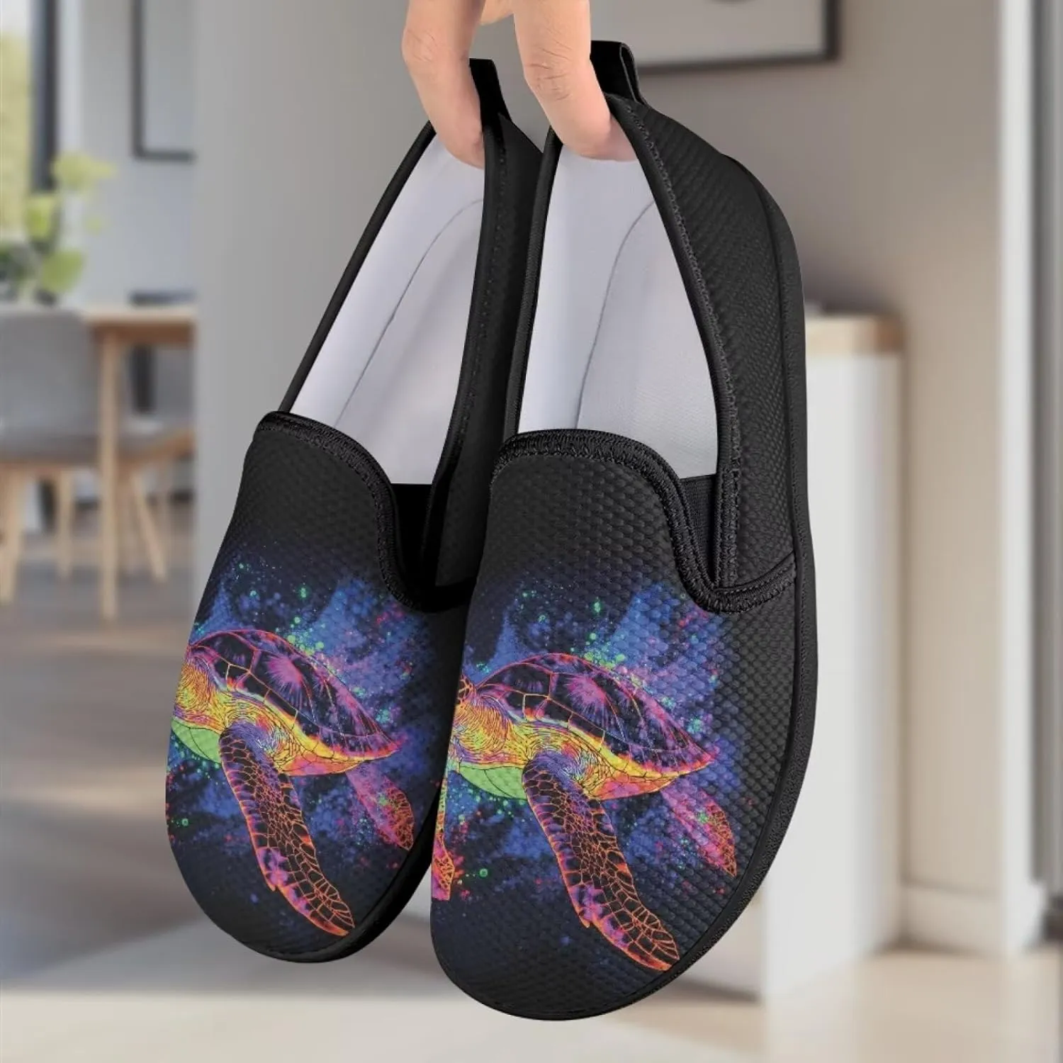 Womens Slip On Ladies Flats Animal Print Breathable Mesh Walking Shoes Lighweight Round Toe Sneakers