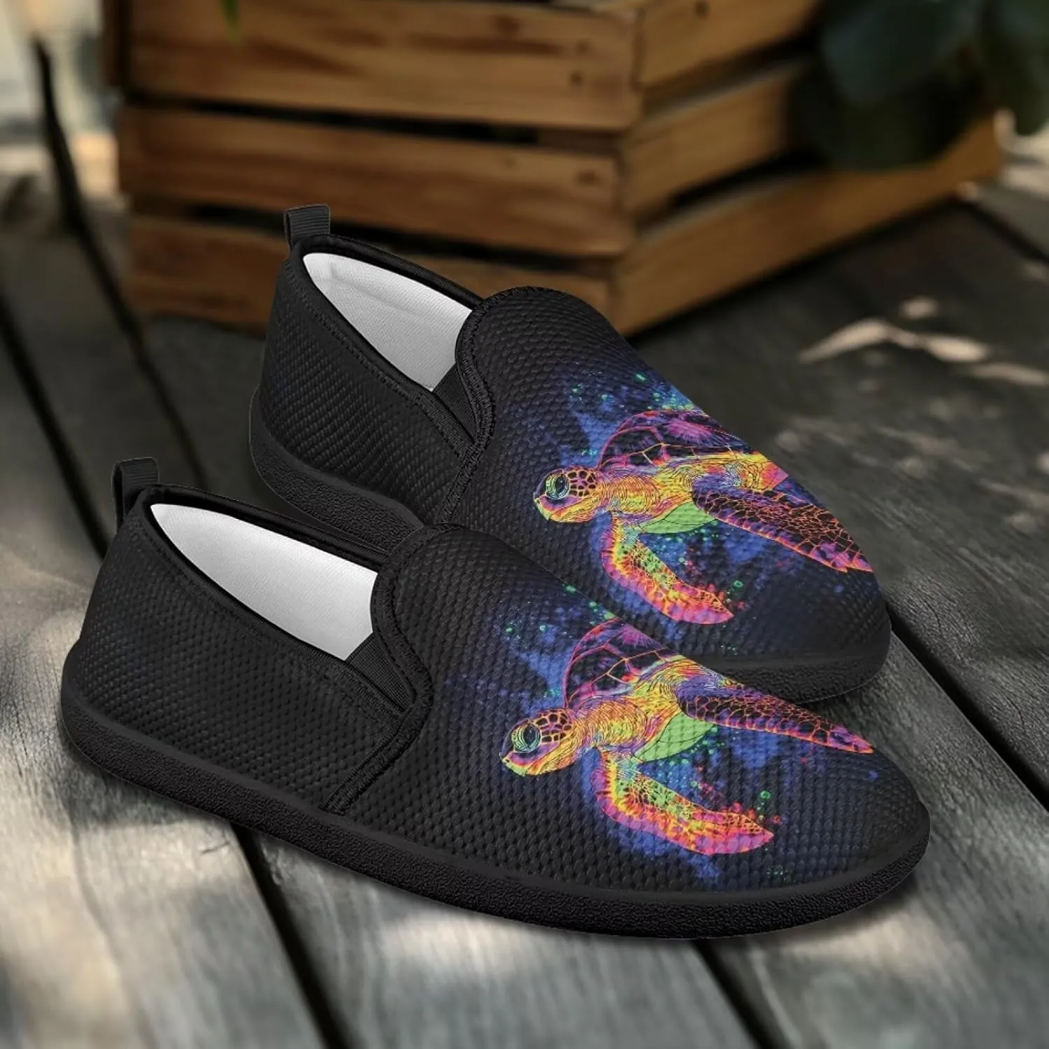 Womens Slip On Ladies Flats Animal Print Breathable Mesh Walking Shoes Lighweight Round Toe Sneakers