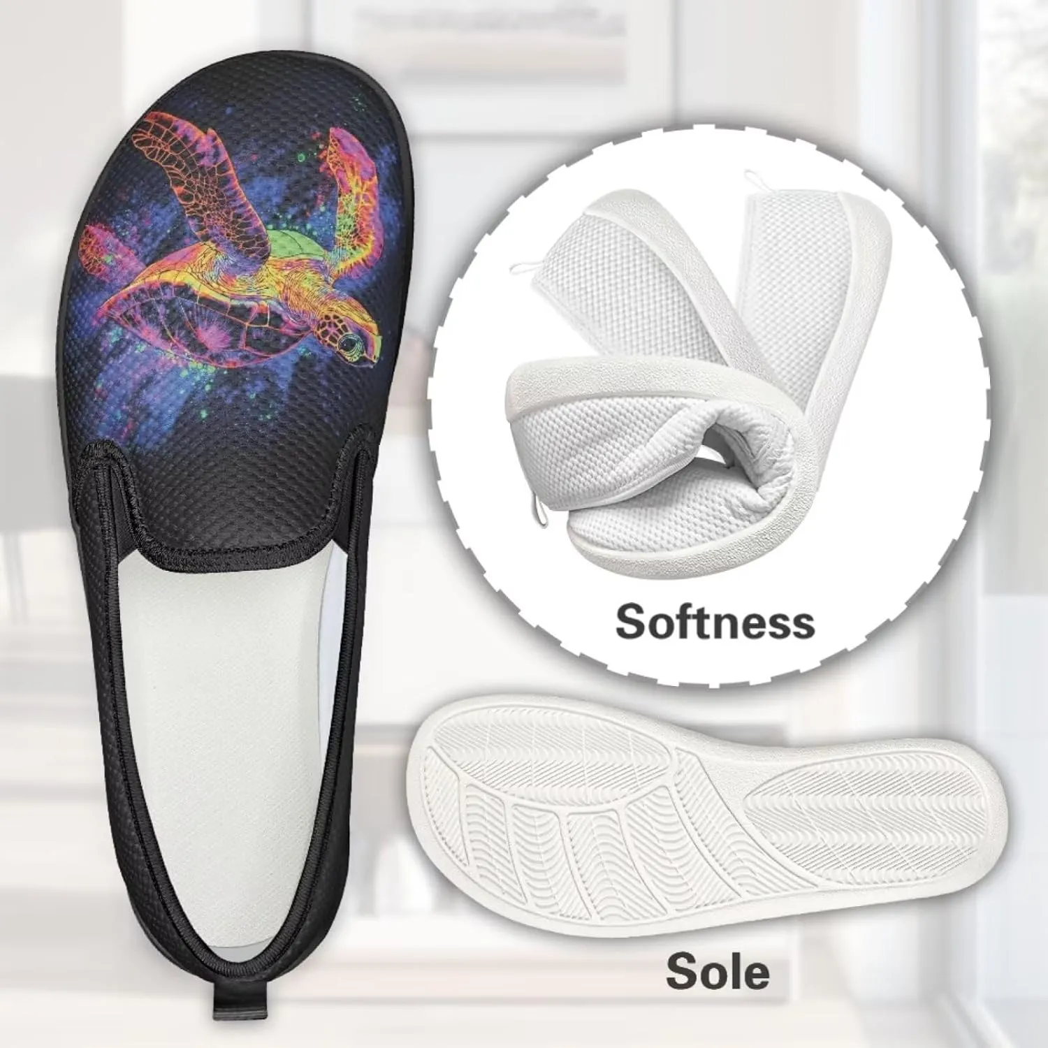 Womens Slip On Ladies Flats Animal Print Breathable Mesh Walking Shoes Lighweight Round Toe Sneakers