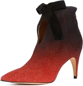 XYD Women Classical Pointed Toe Ankle Booties Dress Low Kitten Heels Graceful Bow Pull-on Boots Party Festival Shoes